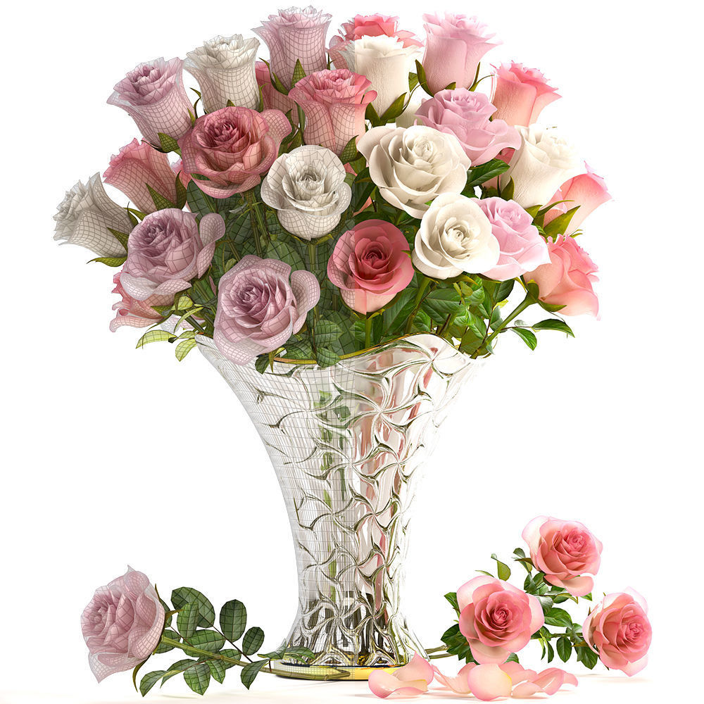Collection of roses in a vase 3D model_19