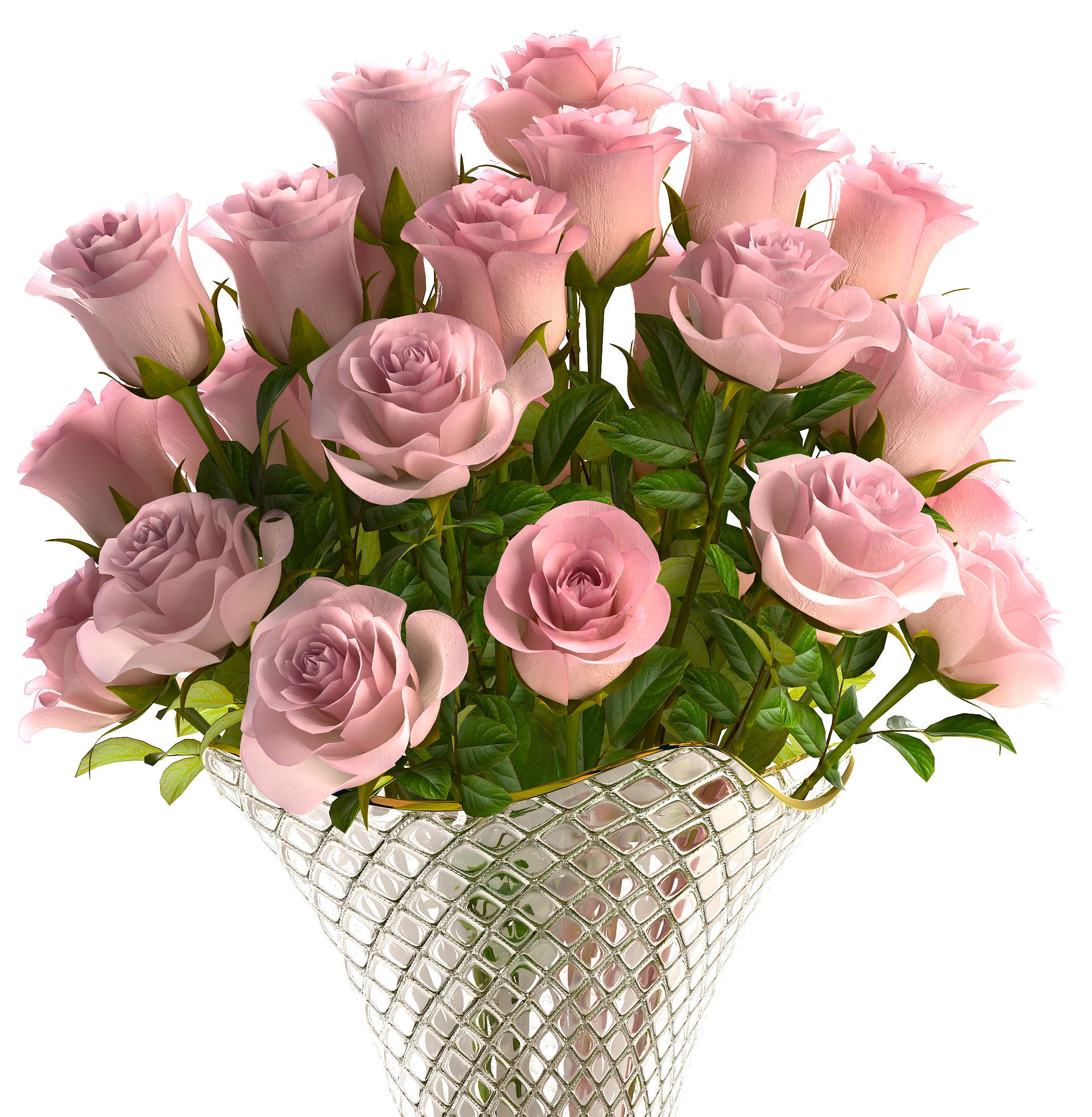 Collection of roses in a vase 3D model_9