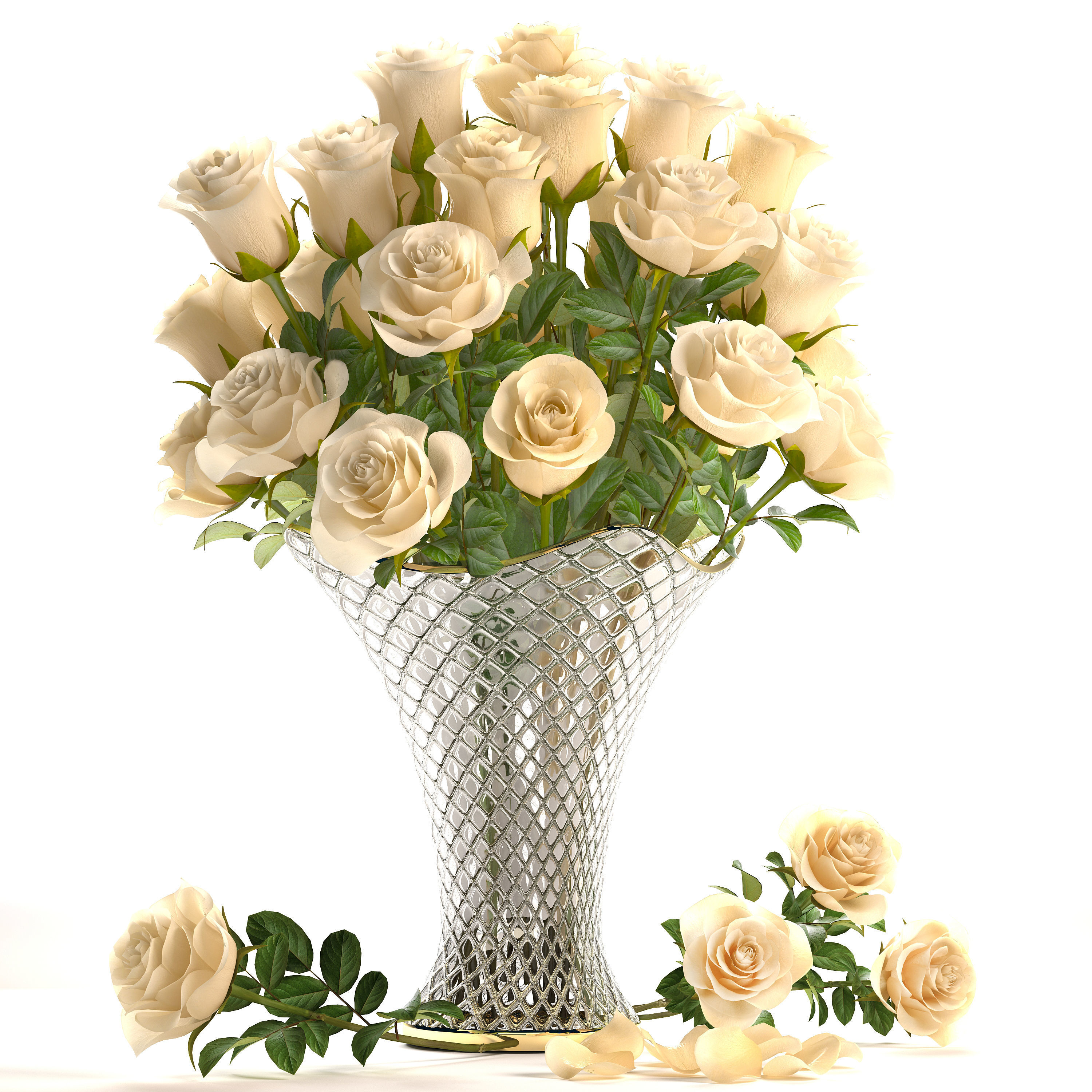 Collection of roses in a vase 3D model_3