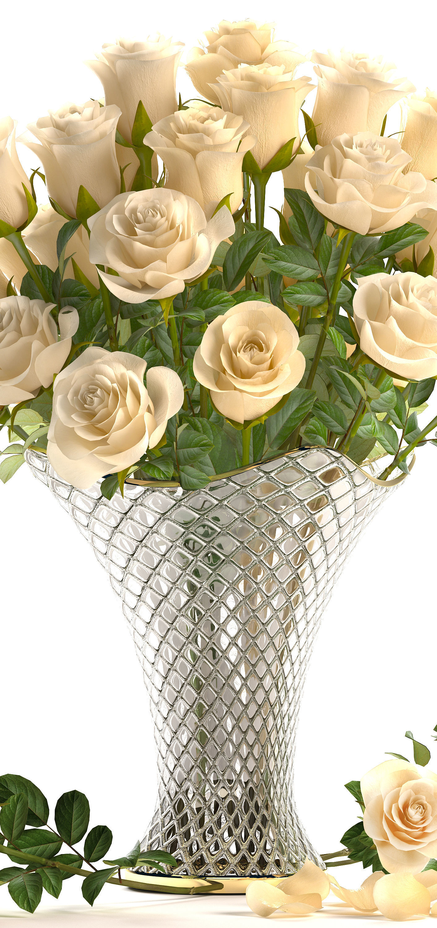 Collection of roses in a vase 3D model_16