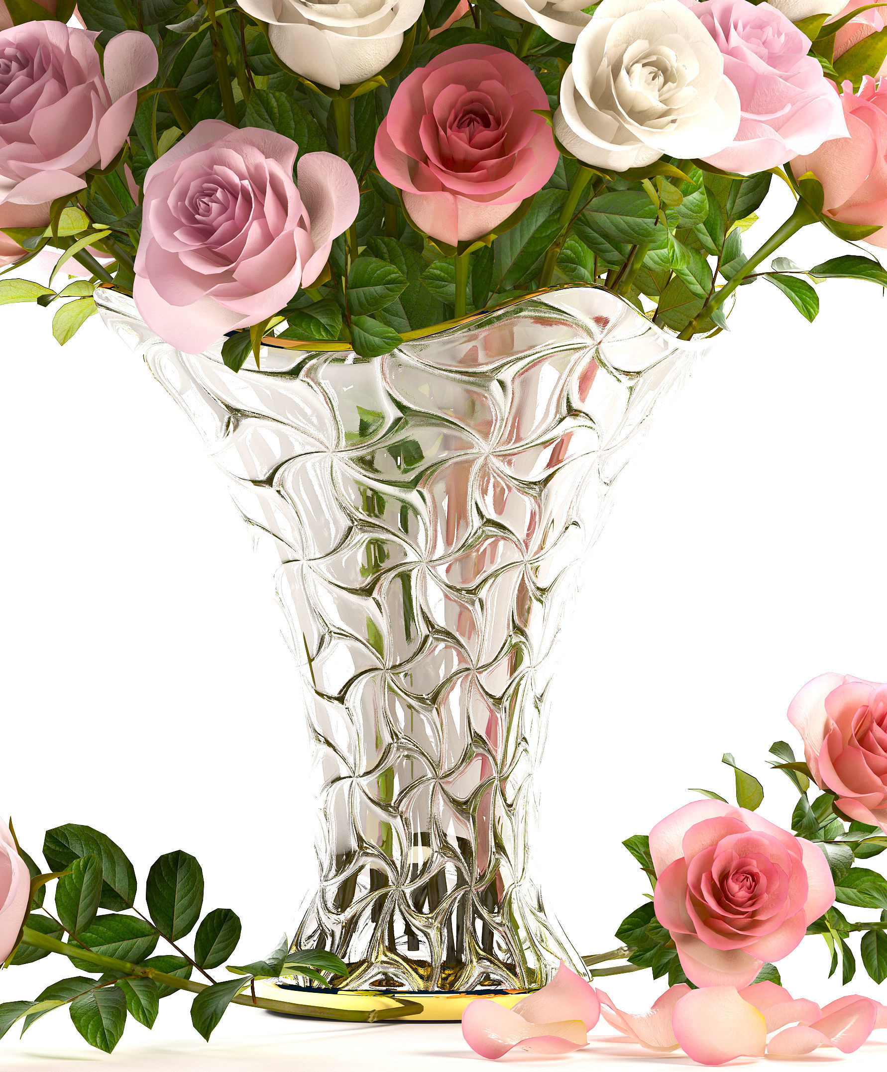 Collection of roses in a vase 3D model_24