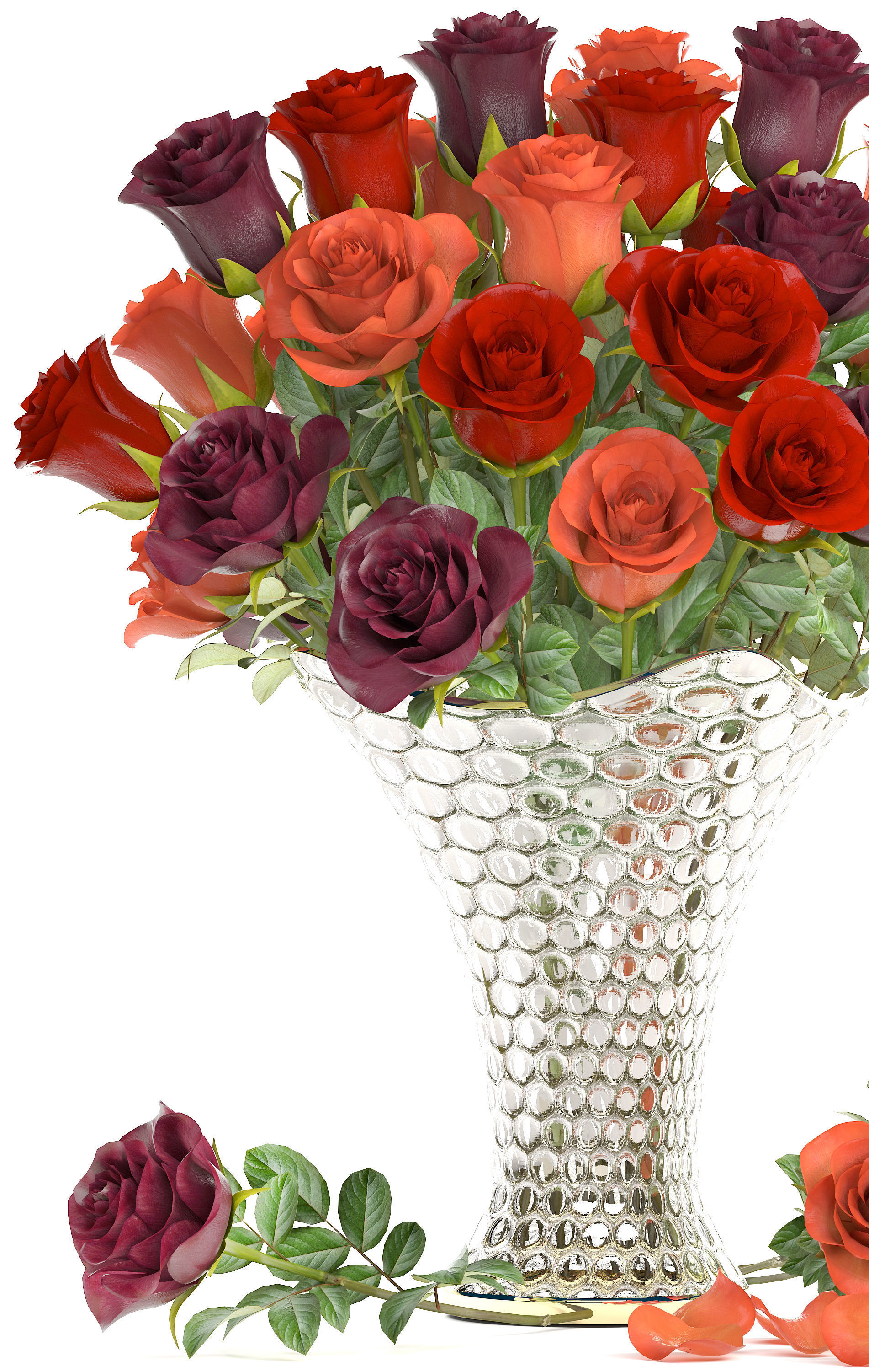 Collection of roses in a vase 3D model_32