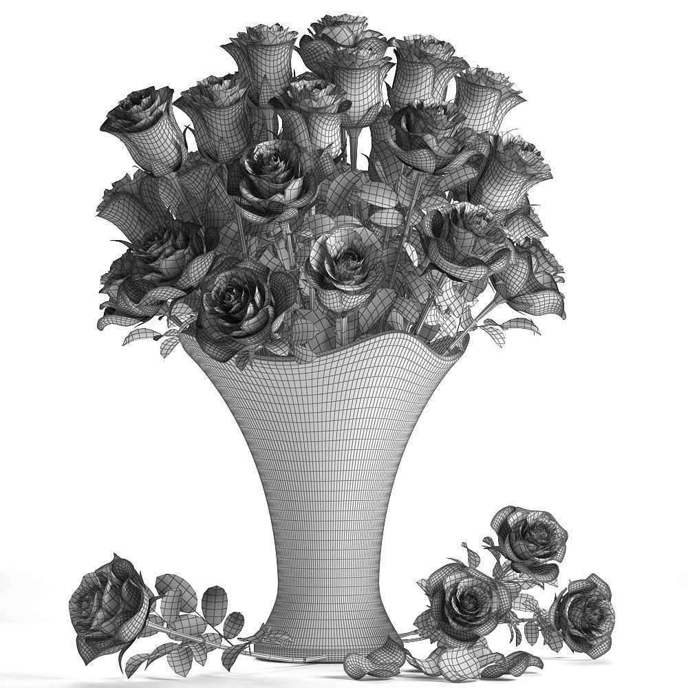 Collection of roses in a vase 3D model_15