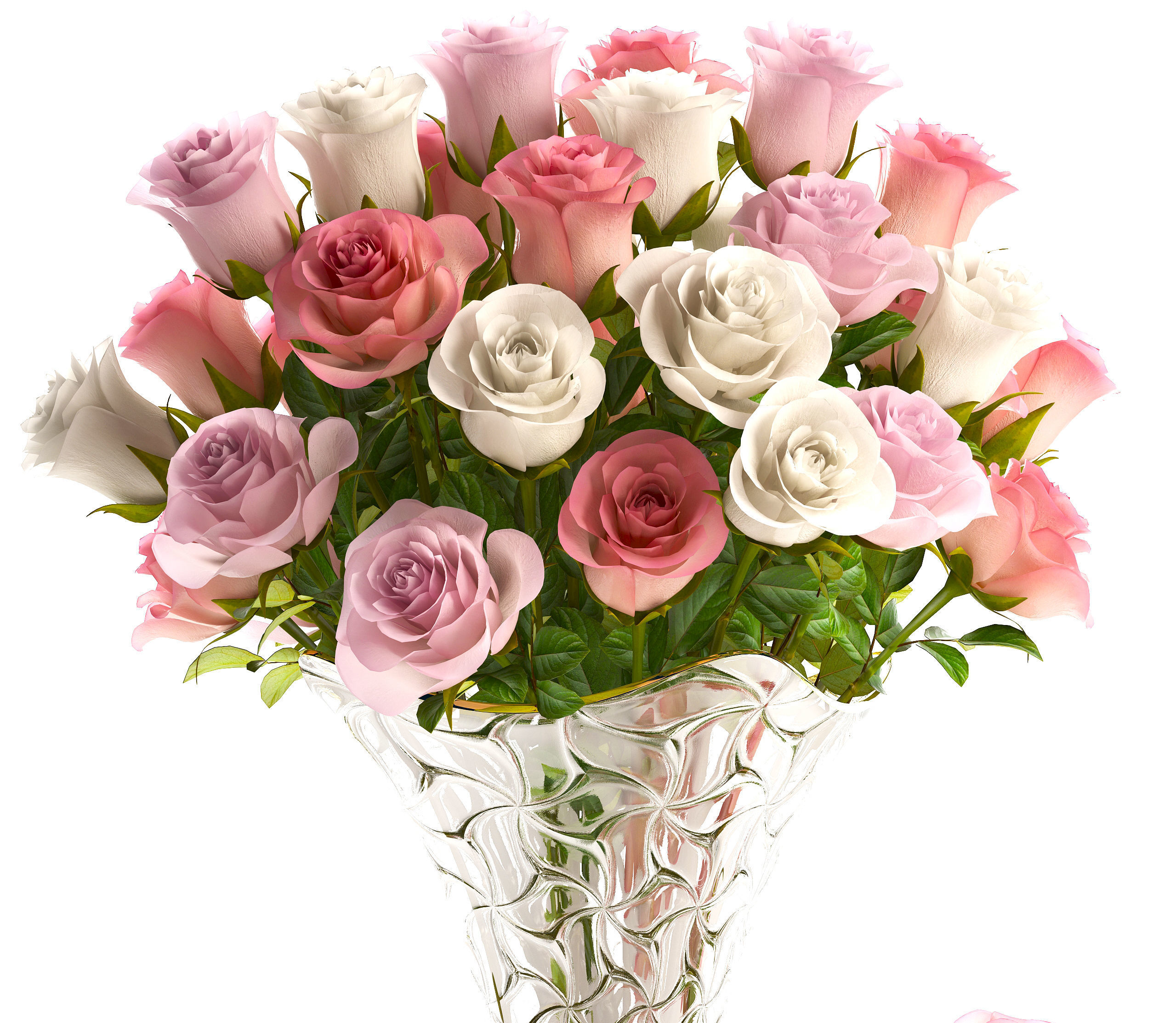 Collection of roses in a vase 3D model_20