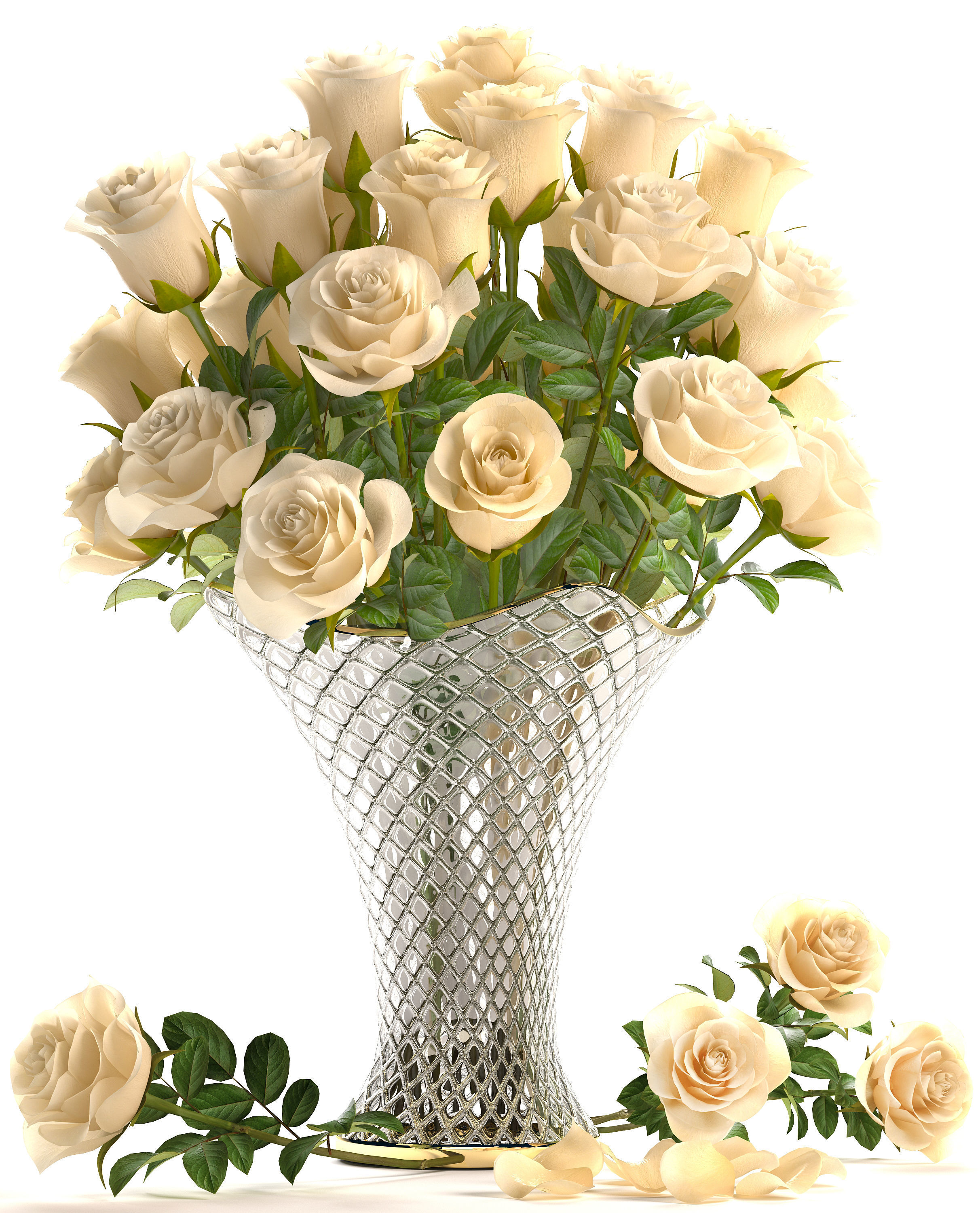 Collection of roses in a vase 3D model_17