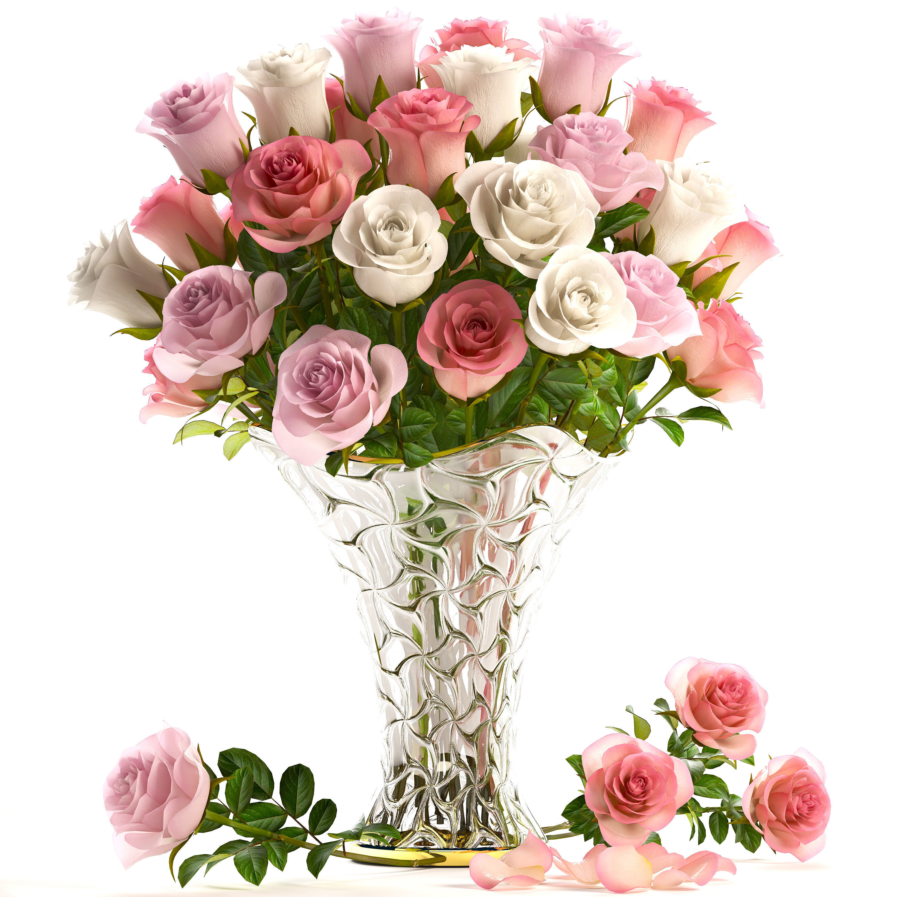 Collection of roses in a vase 3D model_2