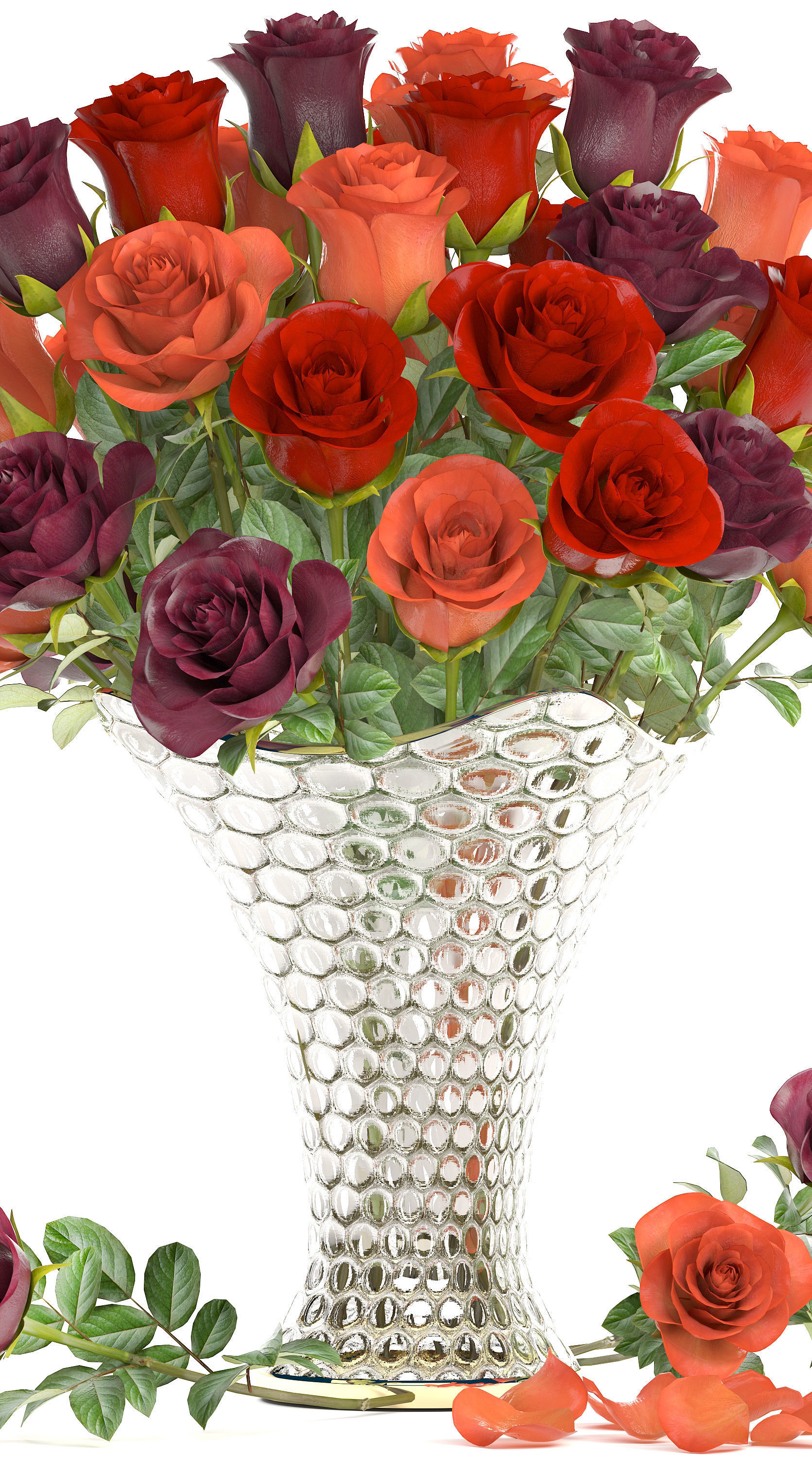 Collection of roses in a vase 3D model_33