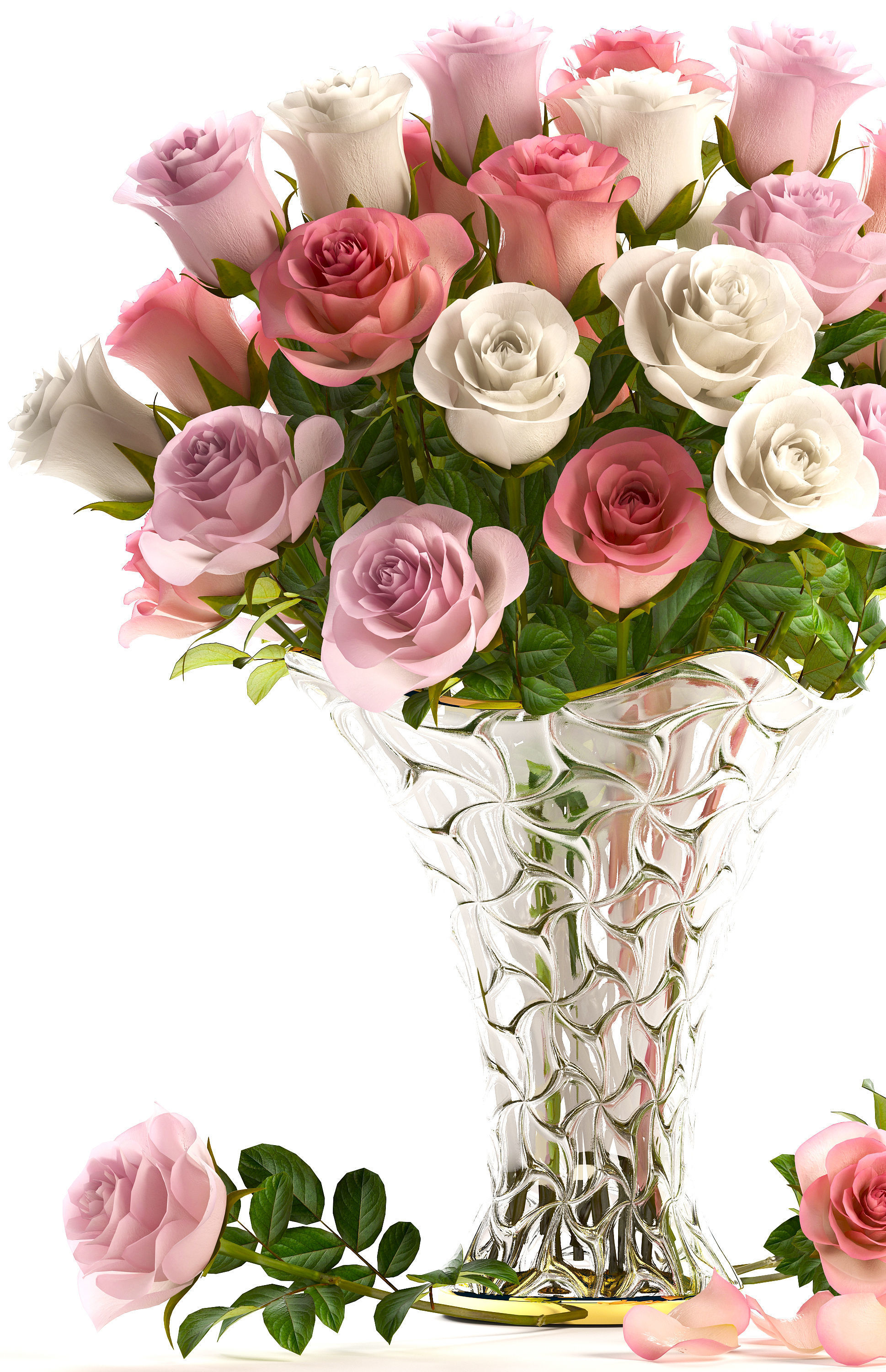 Collection of roses in a vase 3D model_21