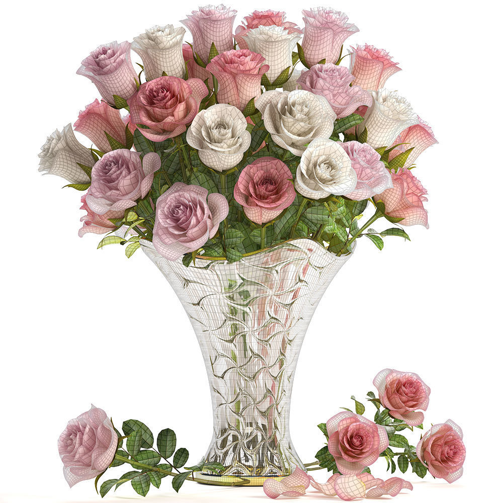 Collection of roses in a vase 3D model_22