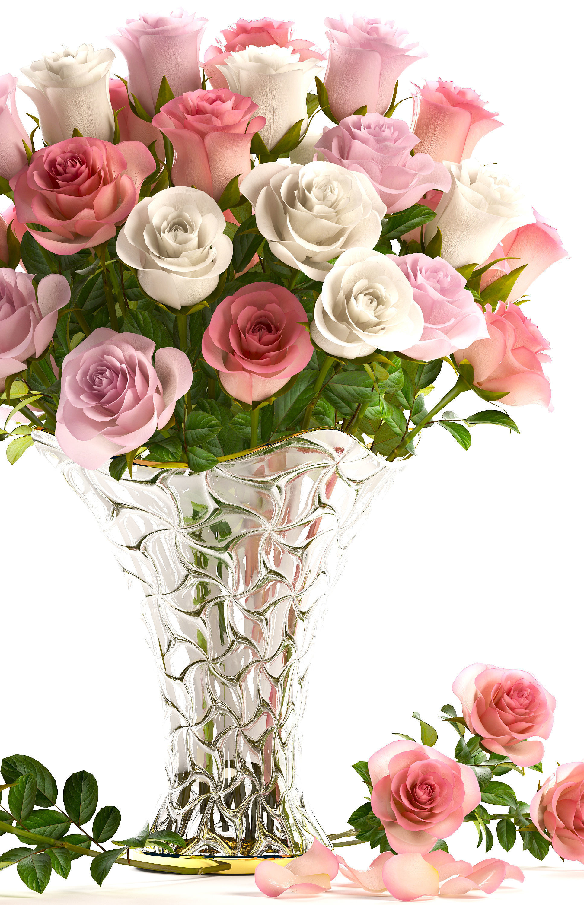 Collection of roses in a vase 3D model_25