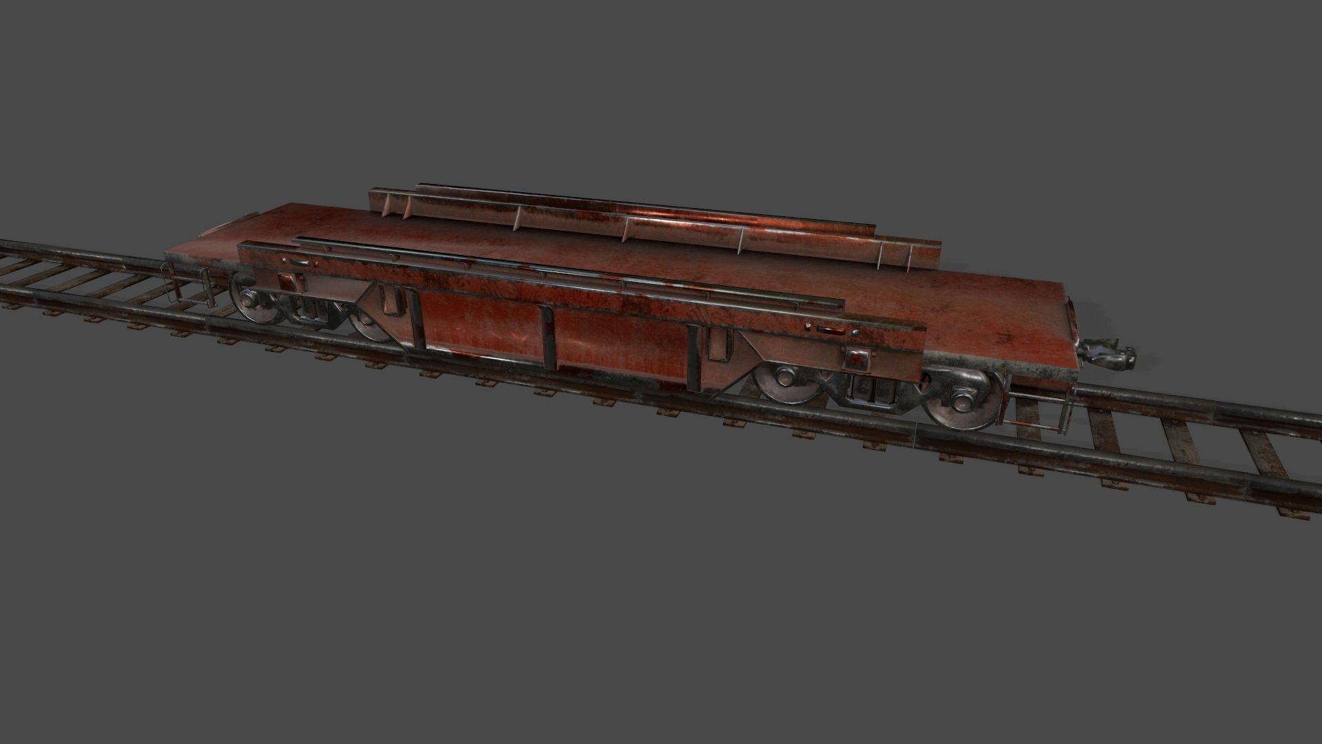 Train old rusty on tracks Low-poly 3D model_1