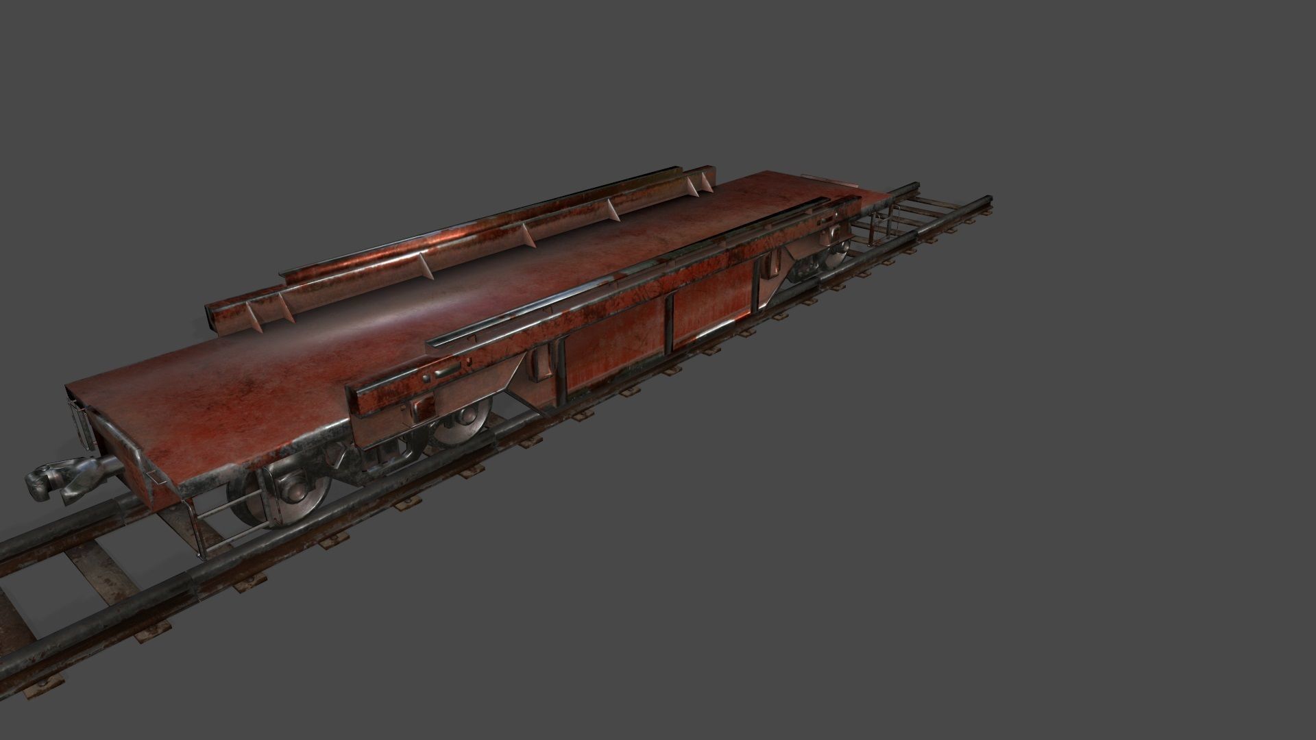 Train old rusty on tracks Low-poly 3D model_3