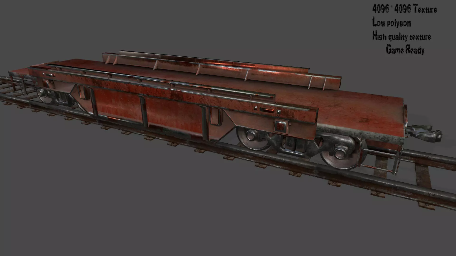 Train old rusty on tracks Low-poly 3D model_0