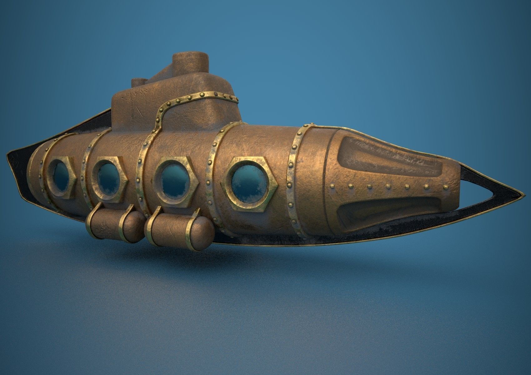 Submarine Steampunk PBR low poly Low-poly 3D model_4