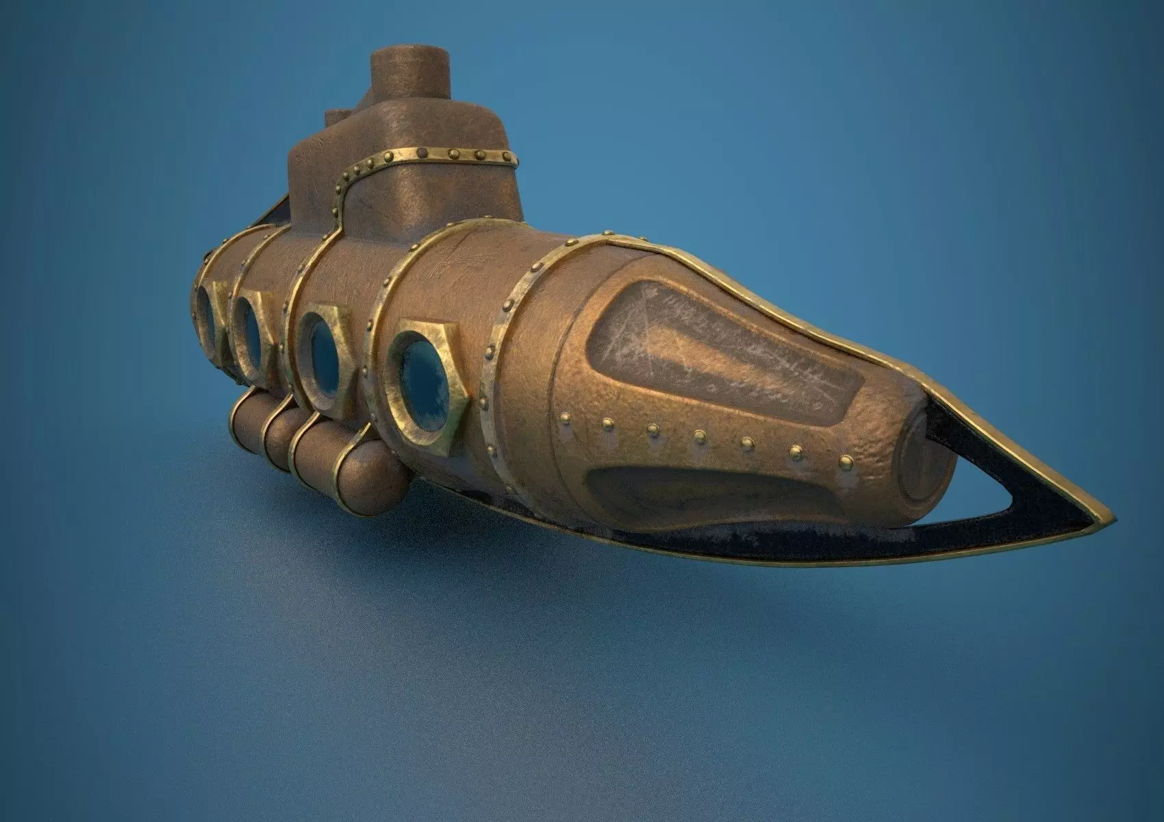 Submarine Steampunk PBR low poly Low-poly 3D model_0