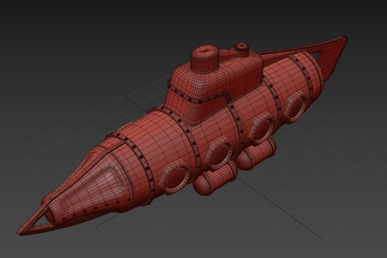 Submarine Steampunk PBR low poly Low-poly 3D model_7