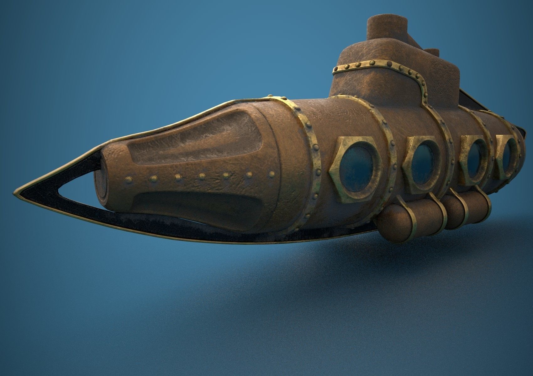 Submarine Steampunk PBR low poly Low-poly 3D model_3