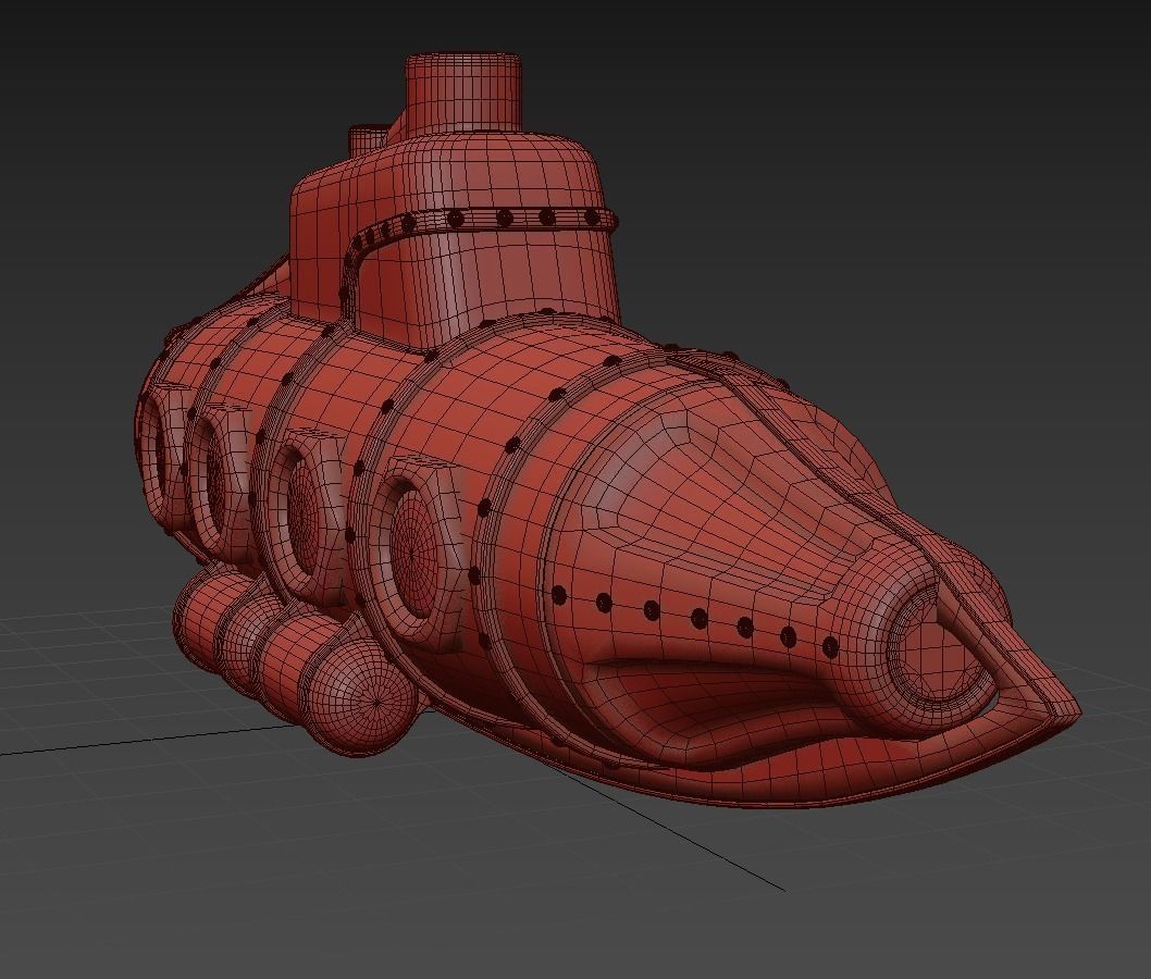 Submarine Steampunk PBR low poly Low-poly 3D model_5