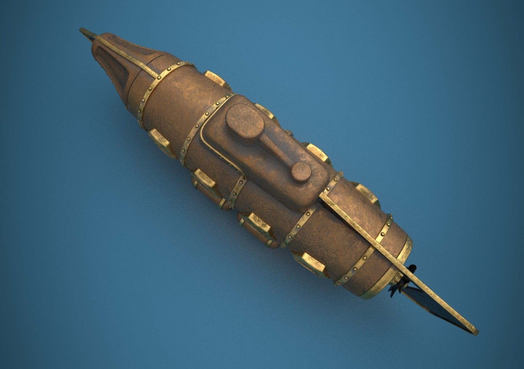 Submarine Steampunk PBR low poly Low-poly 3D model_2