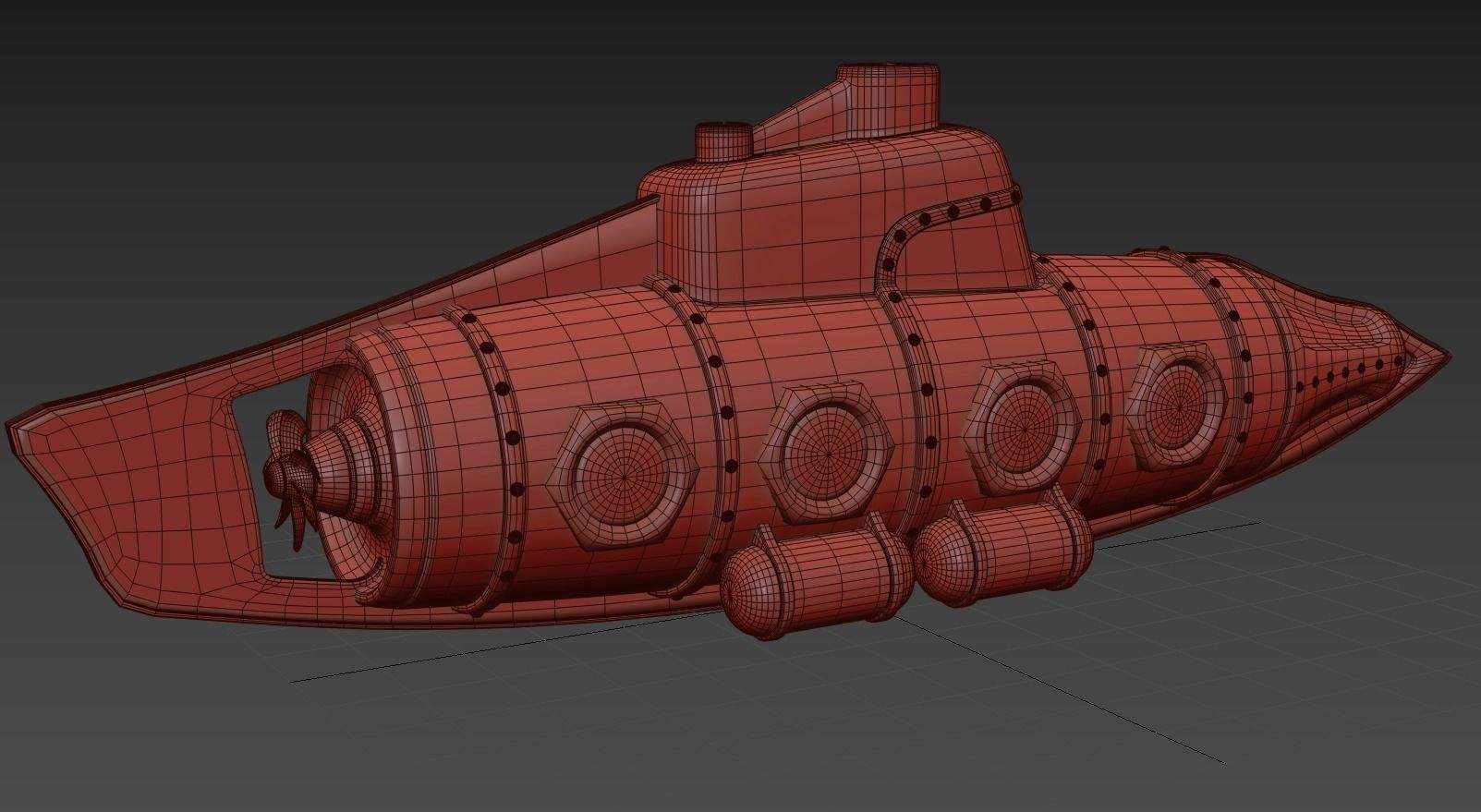 Submarine Steampunk PBR low poly Low-poly 3D model_8