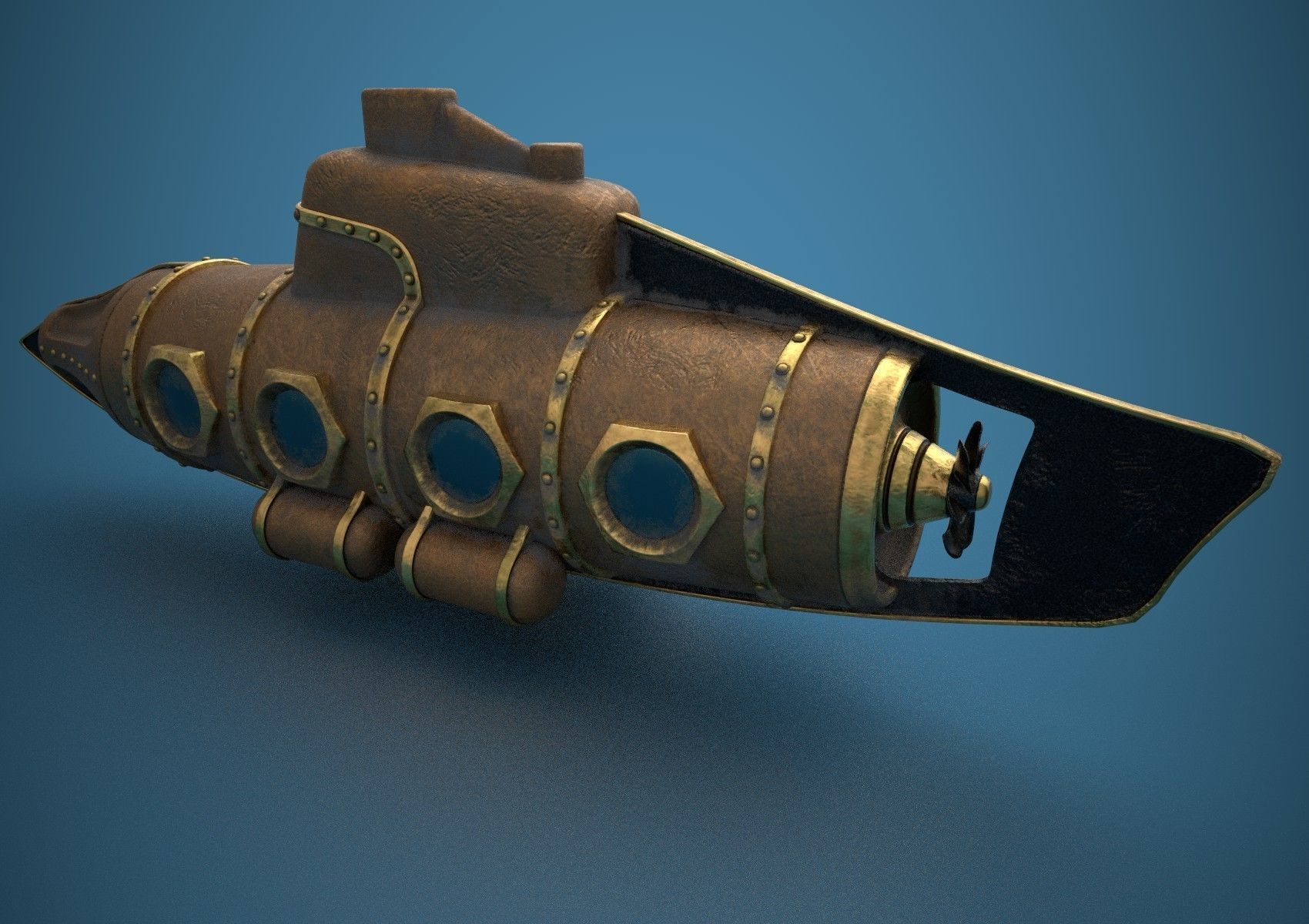 Submarine Steampunk PBR low poly Low-poly 3D model_1