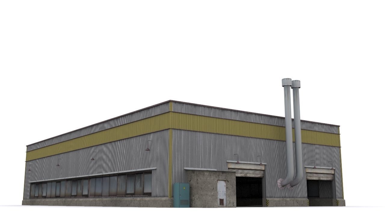 Hangar industrial building Low-poly 3D model_1