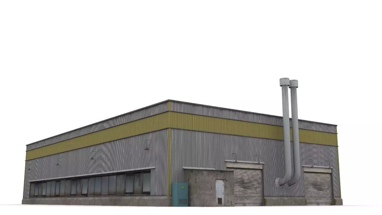 Hangar industrial building Low-poly 3D model_0