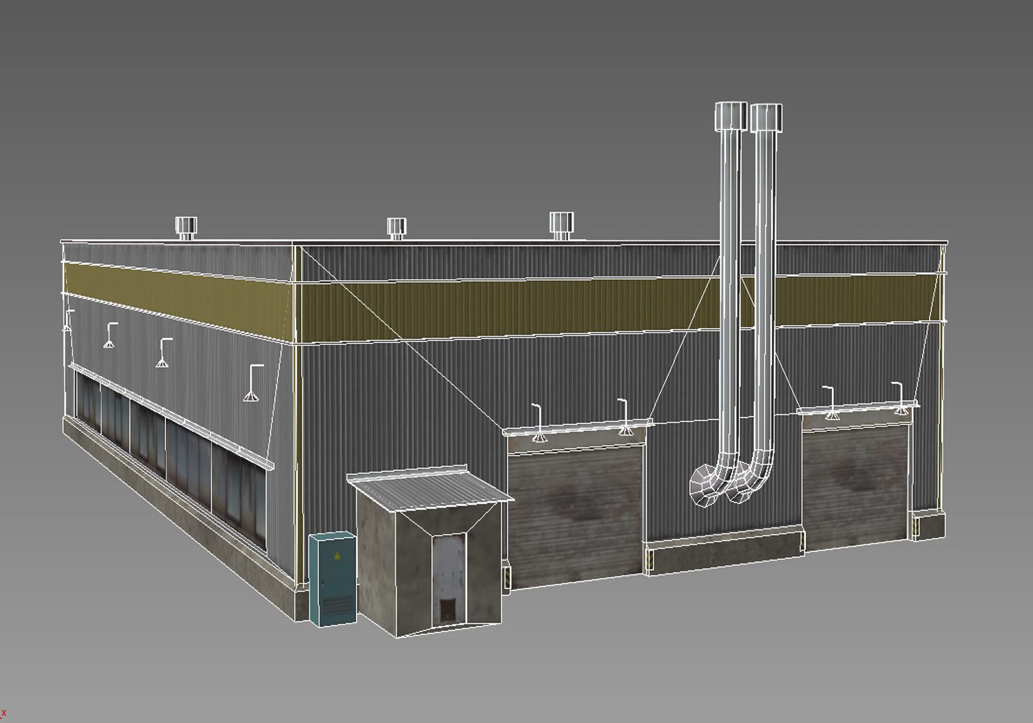 Hangar industrial building Low-poly 3D model_6