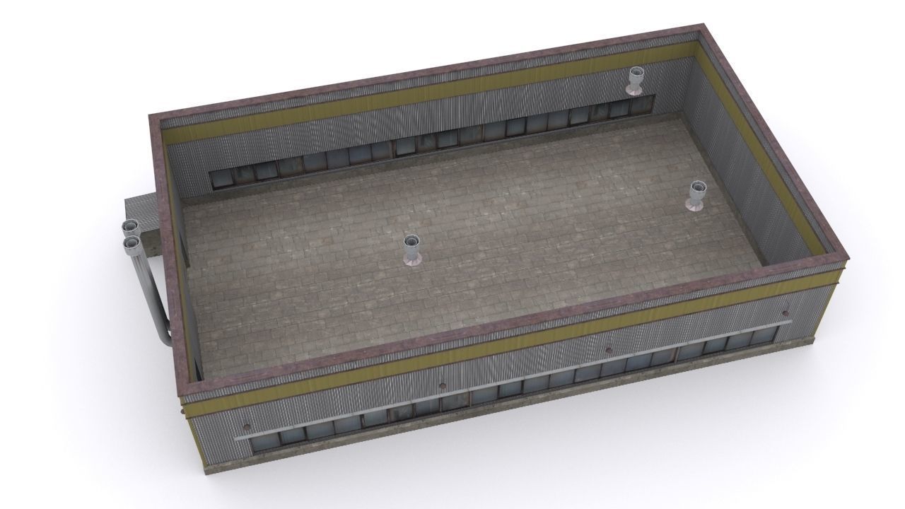 Hangar industrial building Low-poly 3D model_5