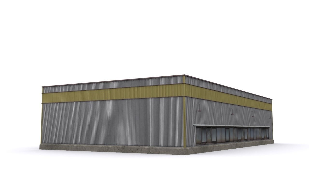 Hangar industrial building Low-poly 3D model_3