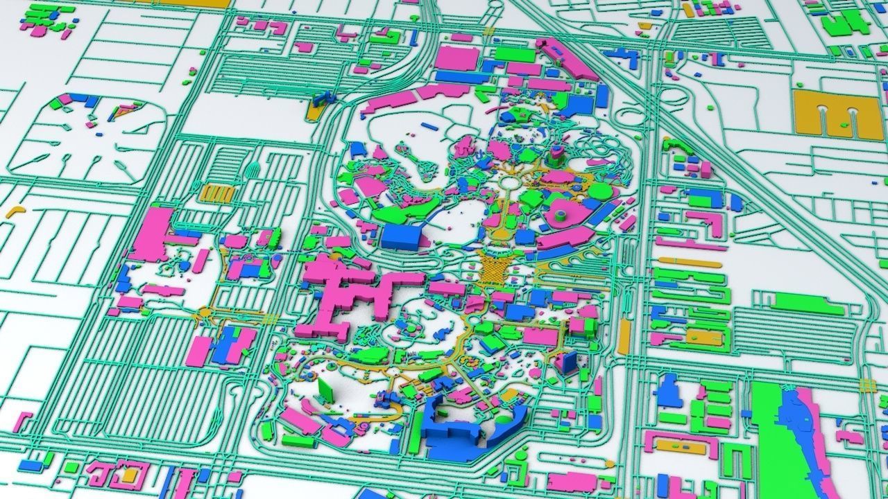 Disneyland Los Angeles Road Network Buildings and Streets 3D model_8