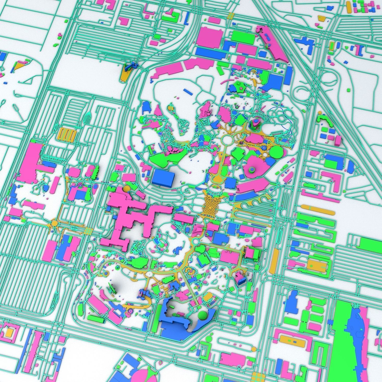 Disneyland Los Angeles Road Network Buildings and Streets 3D model_1