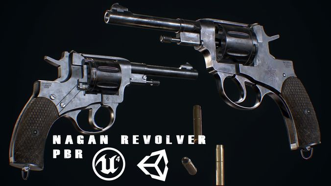 Nagan revolver - Model and Textures PBR - Low Poly 3d model Low-poly 3D model