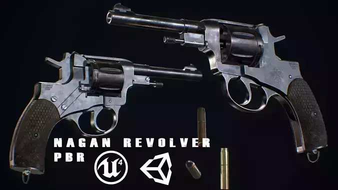 Nagan revolver - Model and Textures PBR - Low Poly 3d model Low-poly 3D model