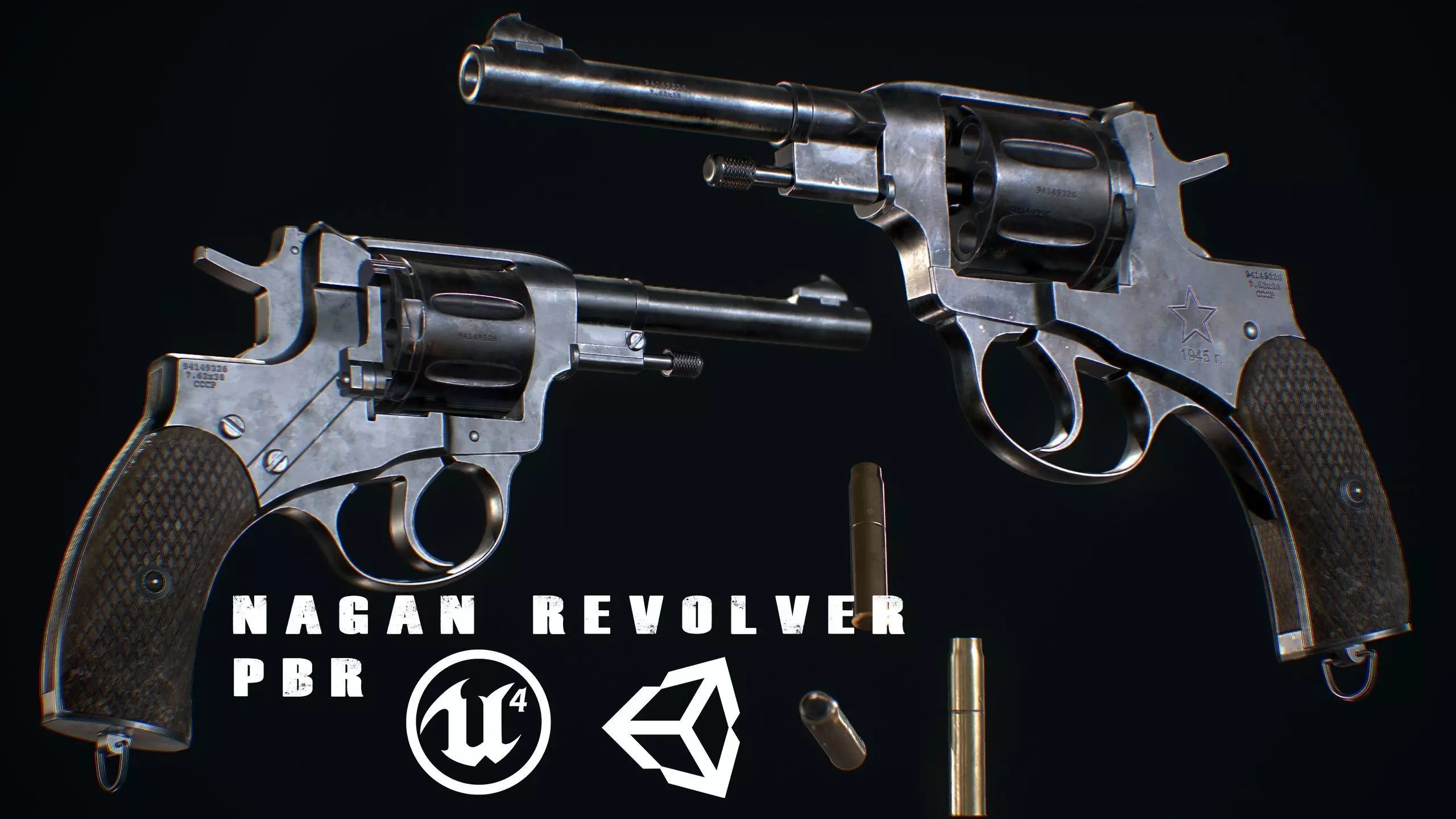 Nagan revolver - Model and Textures PBR - Low Poly 3d model Low-poly 3D model_0