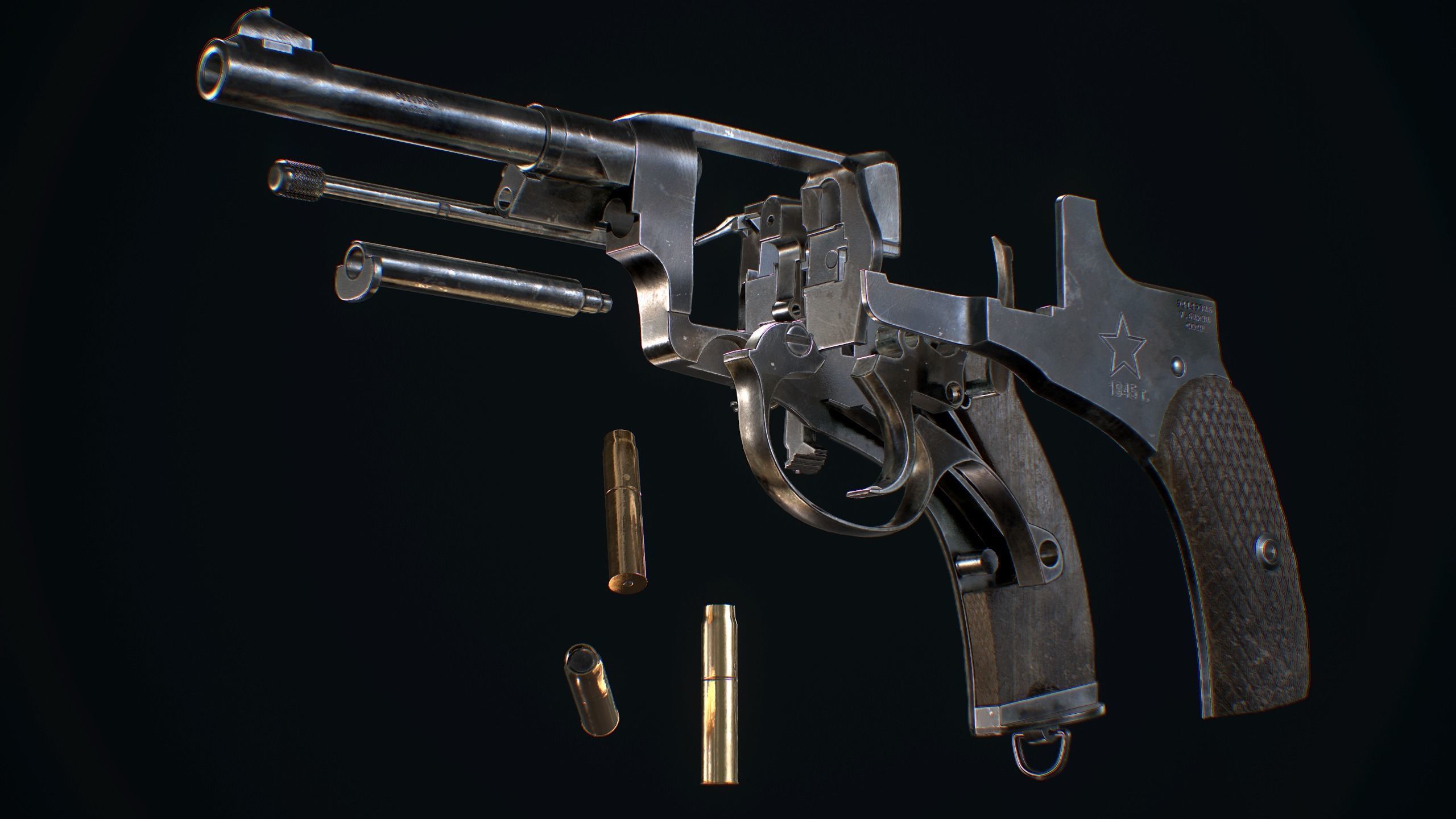 Nagan revolver - Model and Textures PBR - Low Poly 3d model Low-poly 3D model_3