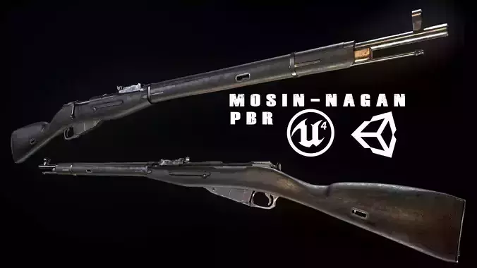 PBR Mosin-Nagant Soviet Rifle Low-poly 3D model