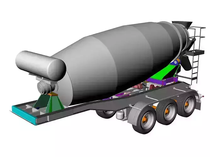 Concrete mixer drum semi trailer Free 3D model