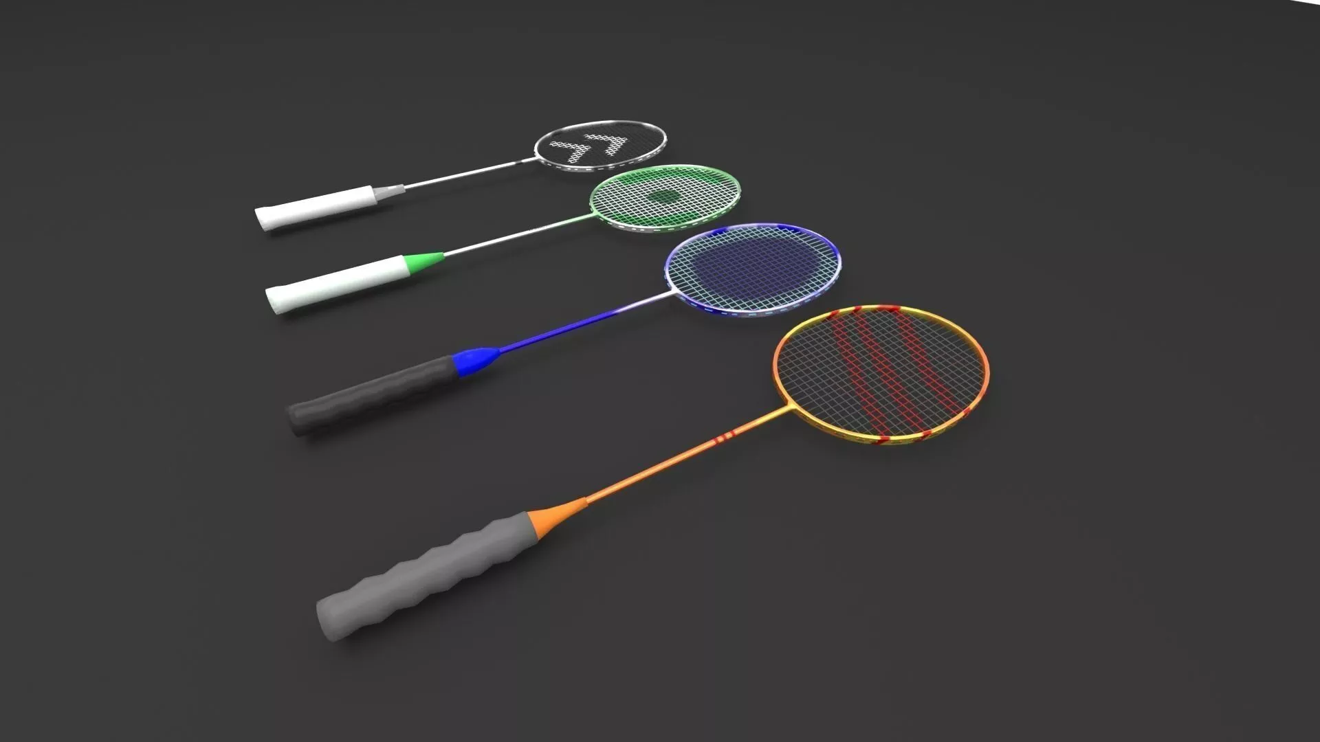 Four High Detailed Badminton Rackets Free low-poly 3D model