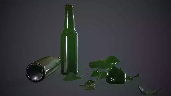 Green Glass Broken Bottles PBR Game Ready Low-poly 3D model