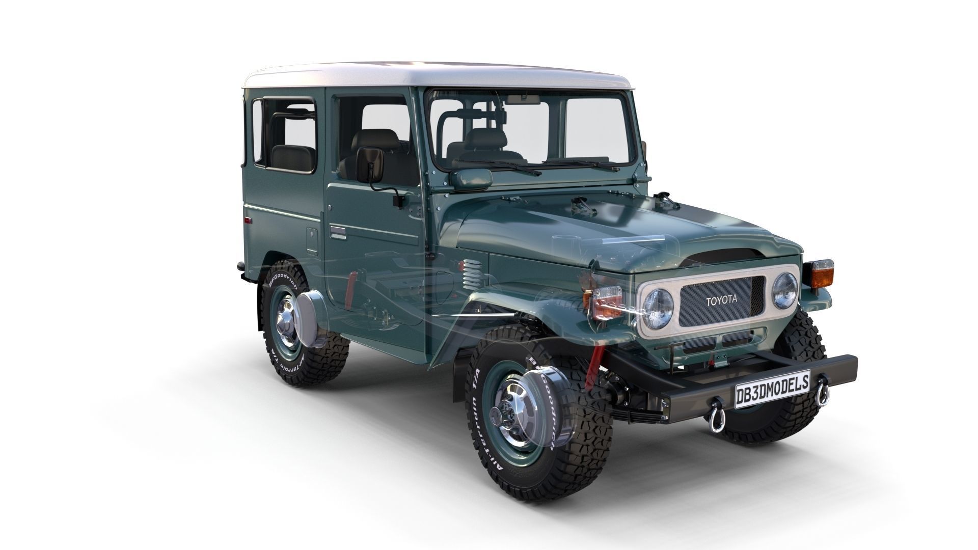 Toyota Land Cruiser FJ 40 with Interior and Chassis 3D model_47