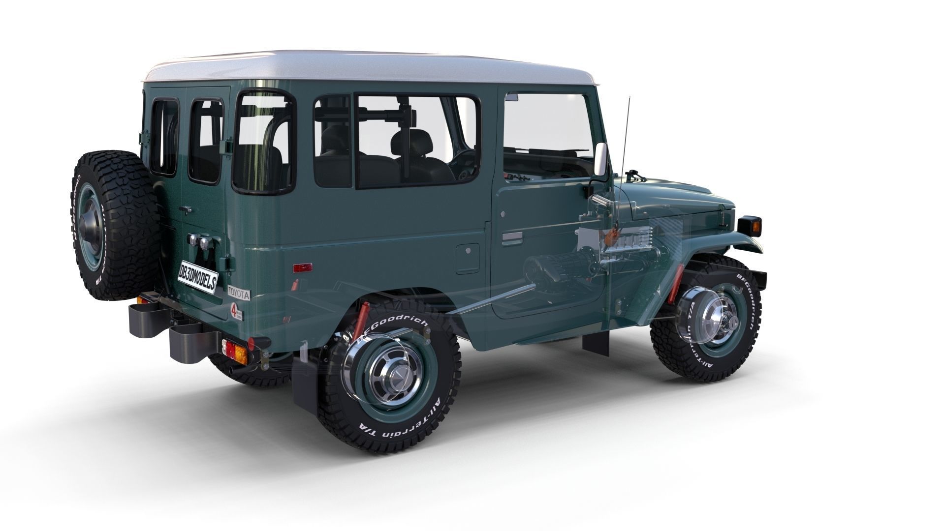 Toyota Land Cruiser FJ 40 with Interior and Chassis 3D model_44