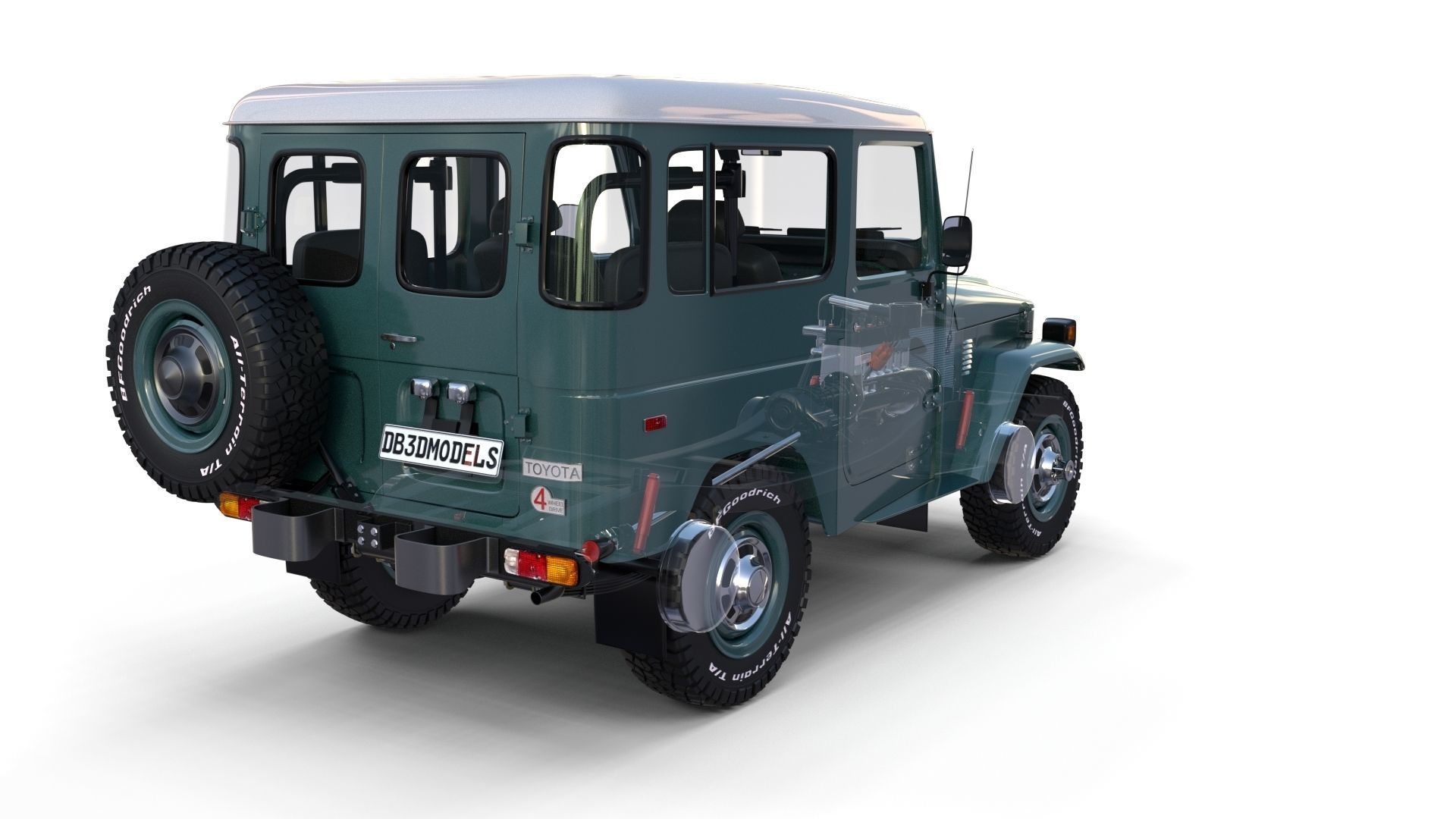 Toyota Land Cruiser FJ 40 with Interior and Chassis 3D model_43