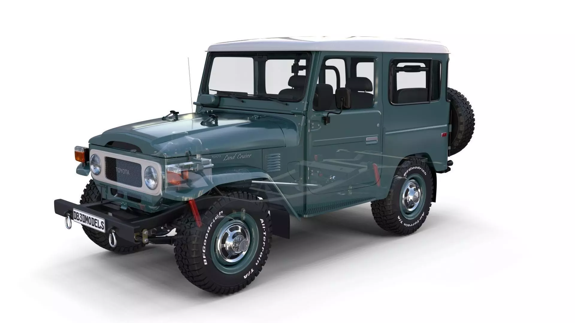 Toyota Land Cruiser FJ 40 with Interior and Chassis 3D model_0