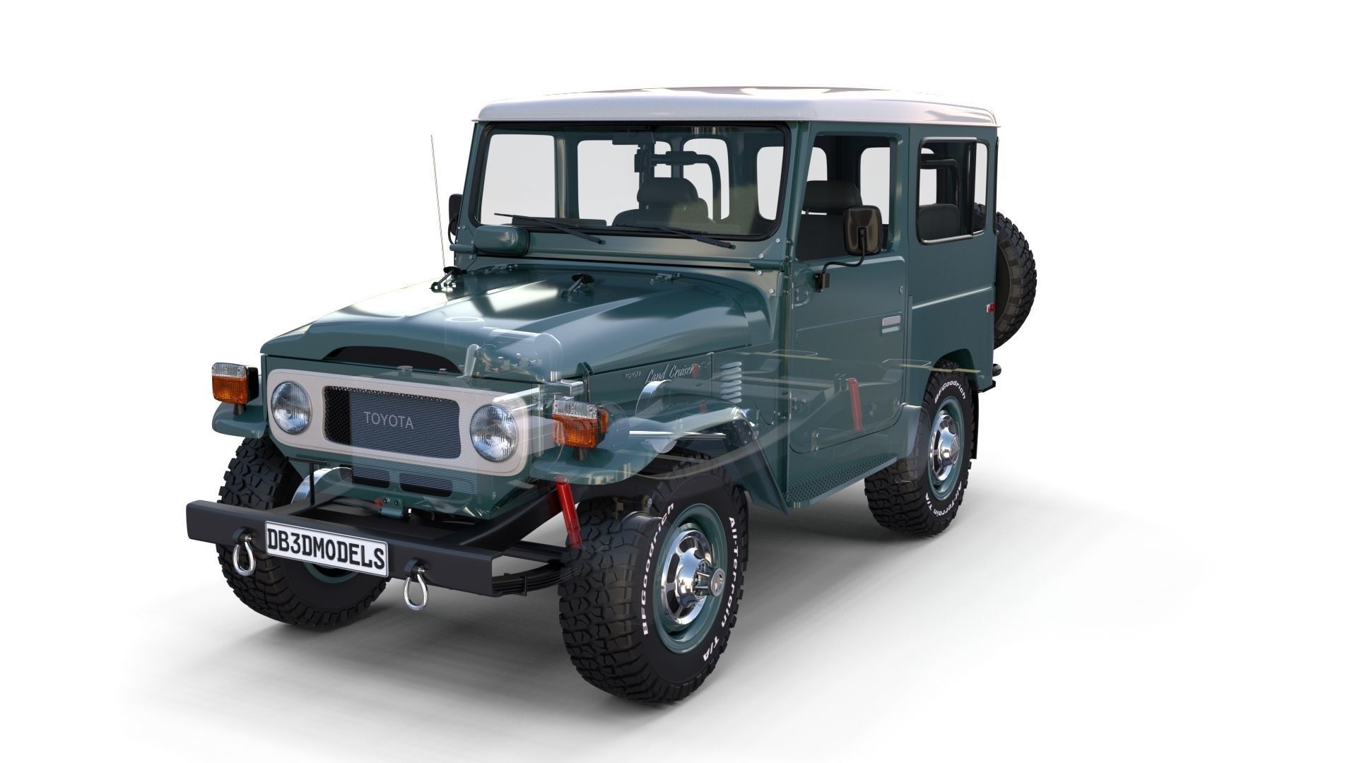 Toyota Land Cruiser FJ 40 with Interior and Chassis 3D model_35