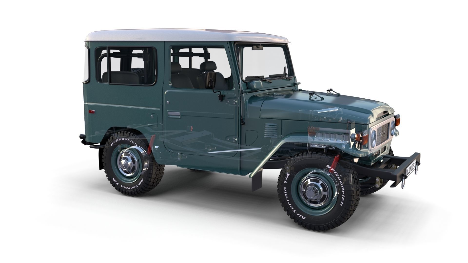 Toyota Land Cruiser FJ 40 with Interior and Chassis 3D model_48