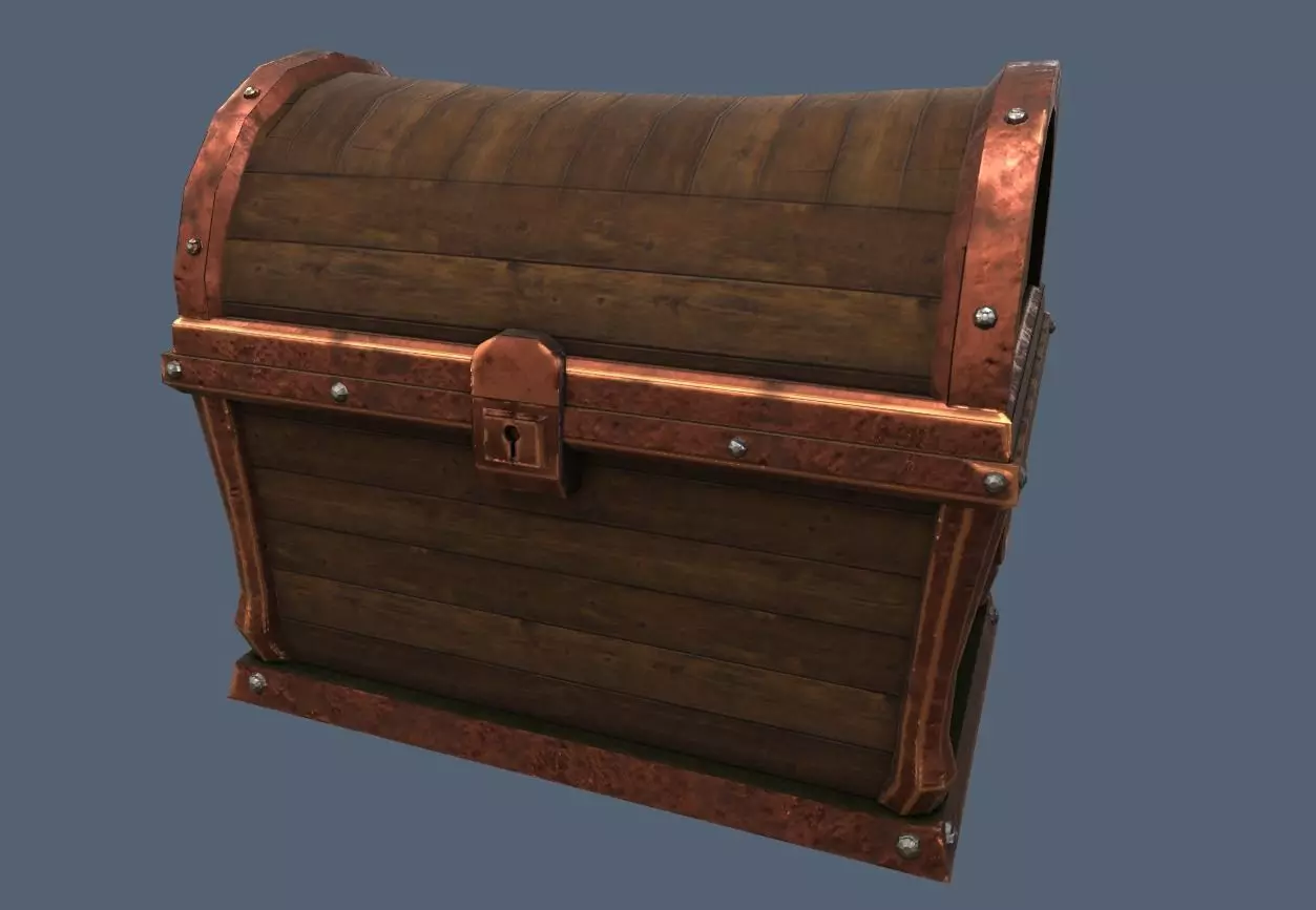 Stylized old wooden chest  Low-poly 3D model_0