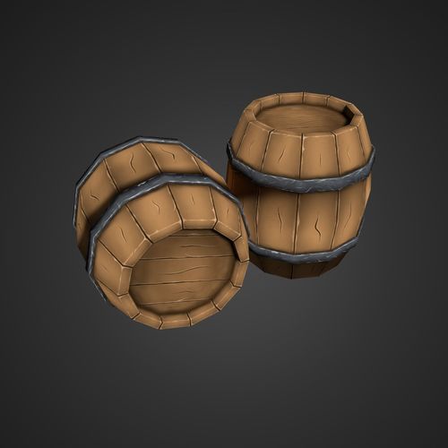Stylized Wood Barrel Low-poly 3D model