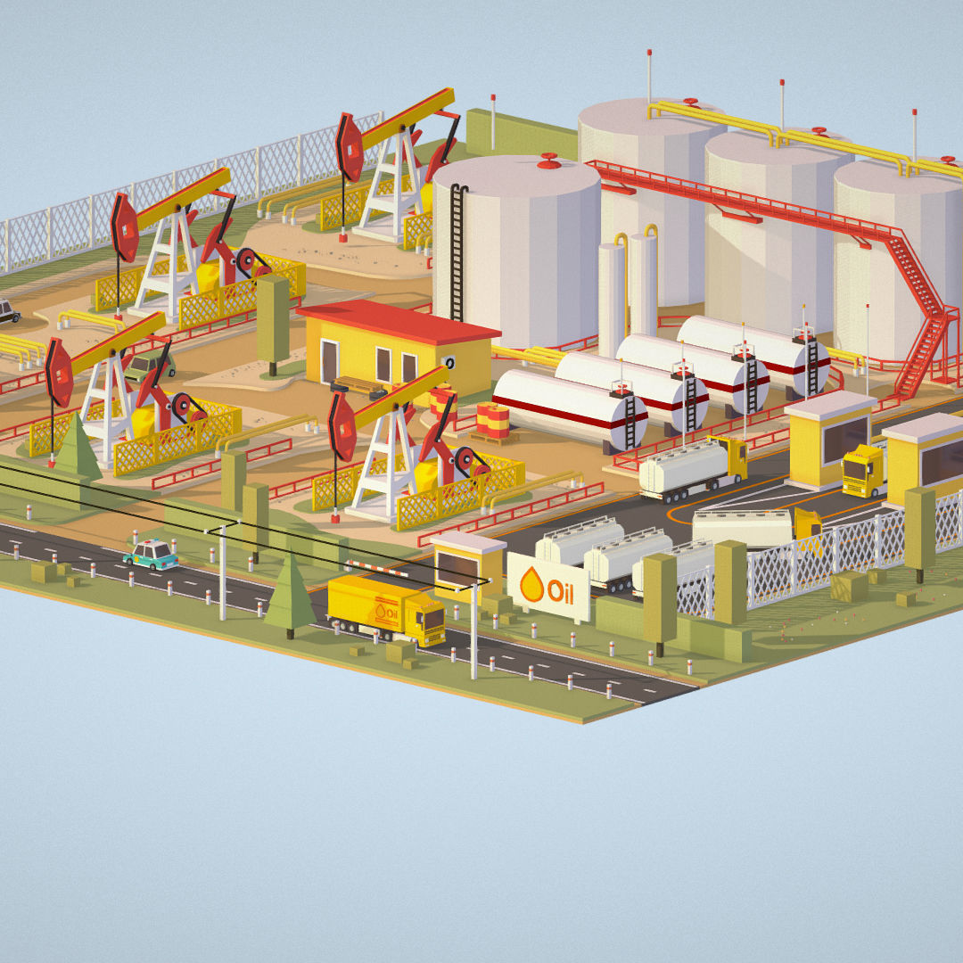 Isometric Oil Field Extracting Crude Big Base Low-poly 3D model_11