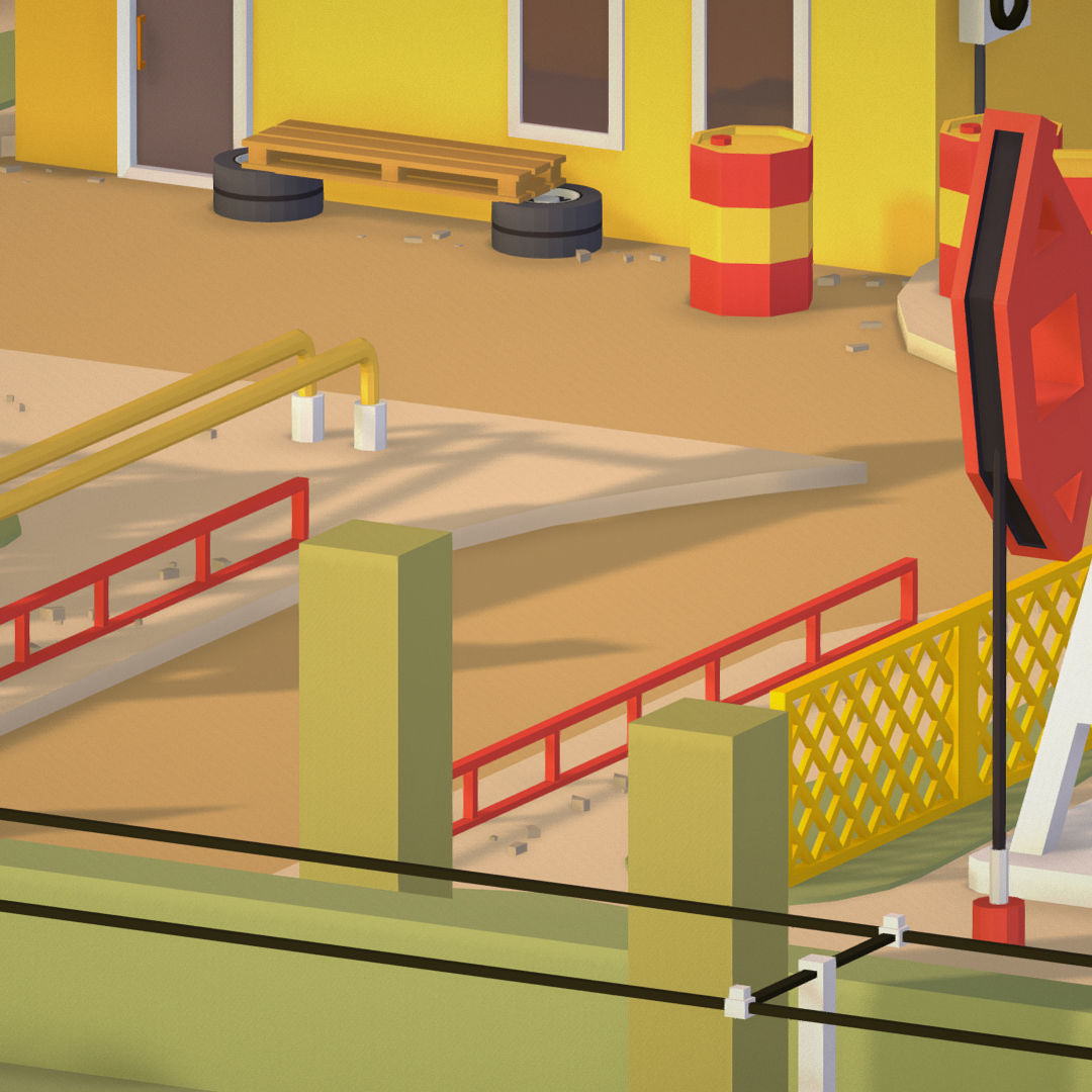 Isometric Oil Field Extracting Crude Big Base Low-poly 3D model_44